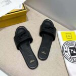 Fendi Women Signature Black Leather Slides in 0.4 inches Heel Height - Image 3