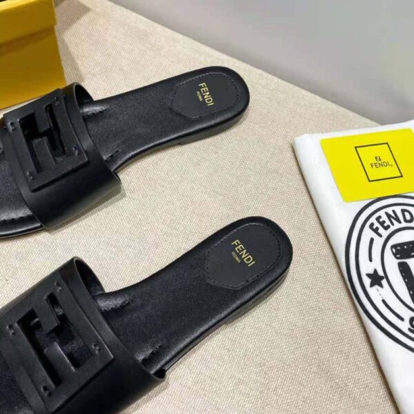 Fendi Women Signature Black Leather Slides in 0.4 inches Heel Height (9)
