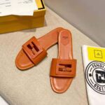 Fendi Women Signature Brown Leather Slides in 0.4 inches Heel Height - Image 5