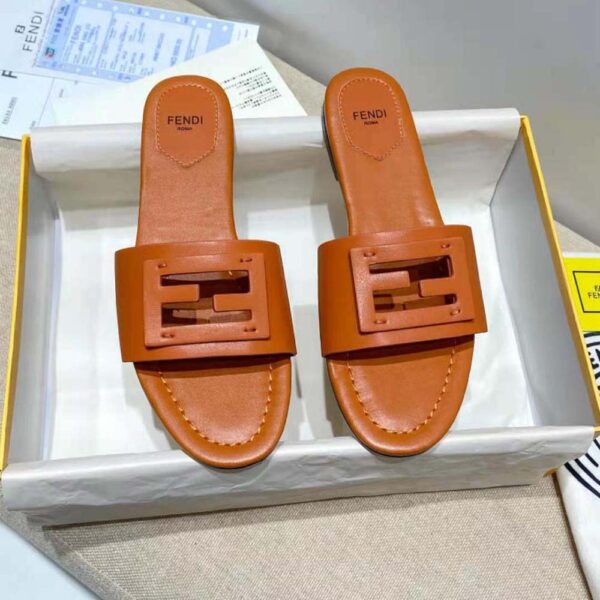 Fendi Women Signature Brown Leather Slides in 0.4 inches Heel Height (4)