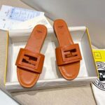 Fendi Women Signature Brown Leather Slides in 0.4 inches Heel Height - Image 4