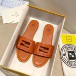 Fendi Women Signature Brown Leather Slides in 0.4 inches Heel Height - Image 2