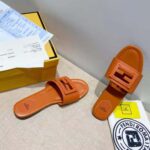 Fendi Women Signature Brown Leather Slides in 0.4 inches Heel Height - Image 7