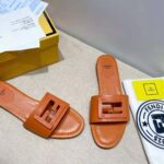 Fendi Women Signature Brown Leather Slides in 0.4 inches Heel Height - Image 8