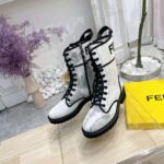 Fendi Women Signature Gray Canvas Biker Boots - Imagen 4
