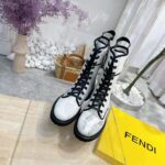 Fendi Women Signature Gray Canvas Biker Boots - Imagen 2