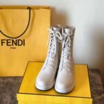 Fendi Women Signature White Leather Biker Boots - immagine 2