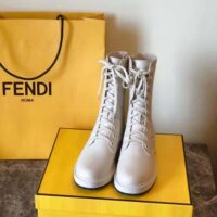 Fendi Women Signature White Leather Biker Boots (1)