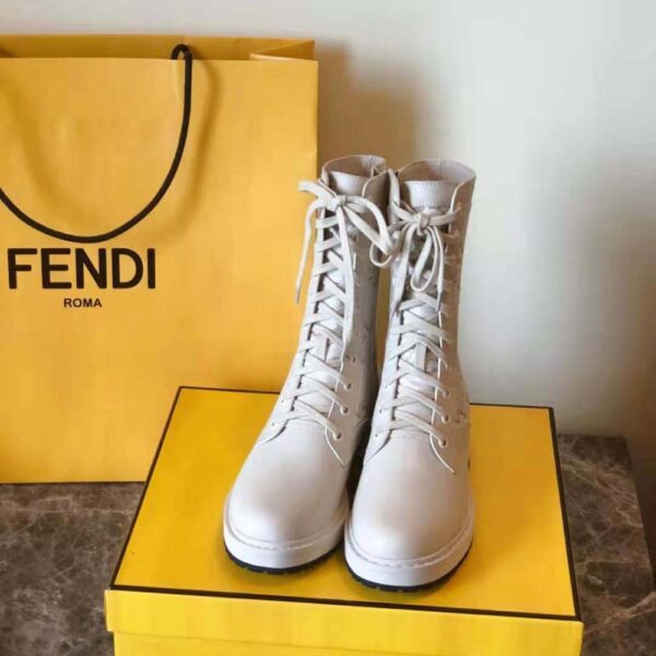Fendi Women Signature White Leather Biker Boots (2)
