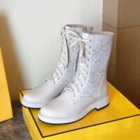 Fendi Women Signature White Leather Biker Boots (1)