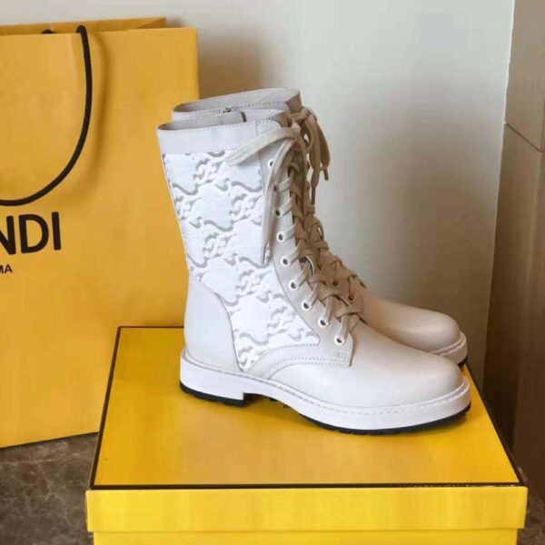 Fendi Women Signature White Leather Biker Boots (4)