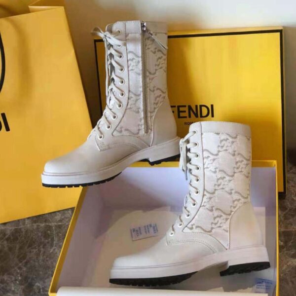 Fendi Women Signature White Leather Biker Boots (5)
