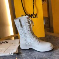 Fendi Women Signature White Leather Biker Boots (1)
