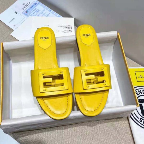 Fendi Women Signature Yellow Leather Slides in 0.4 inches Heel Height (2)