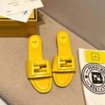 Fendi Women Signature Yellow Leather Slides in 0.4 inches Heel Height - immagine 9