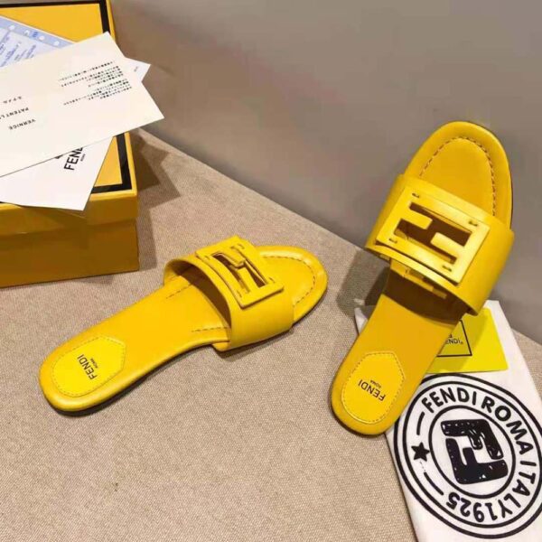 Fendi Women Signature Yellow Leather Slides in 0.4 inches Heel Height (4)