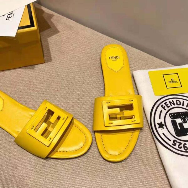 Fendi Women Signature Yellow Leather Slides in 0.4 inches Heel Height (7)