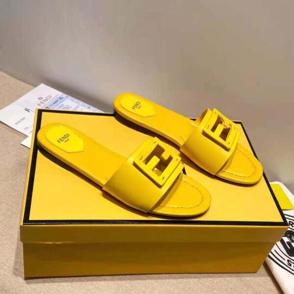Fendi Women Signature Yellow Leather Slides in 0.4 inches Heel Height (8)