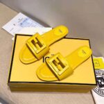 Fendi Women Signature Yellow Leather Slides in 0.4 inches Heel Height - immagine 3