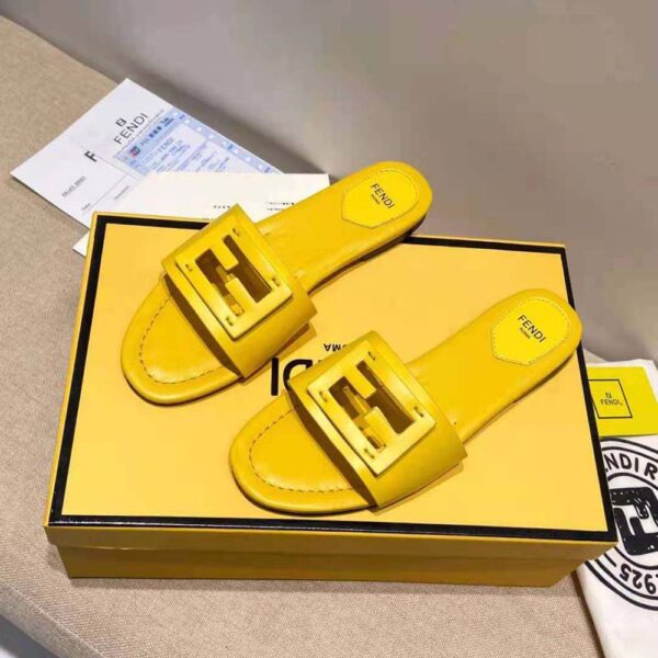 Fendi Women Signature Yellow Leather Slides in 0.4 inches Heel Height (9)