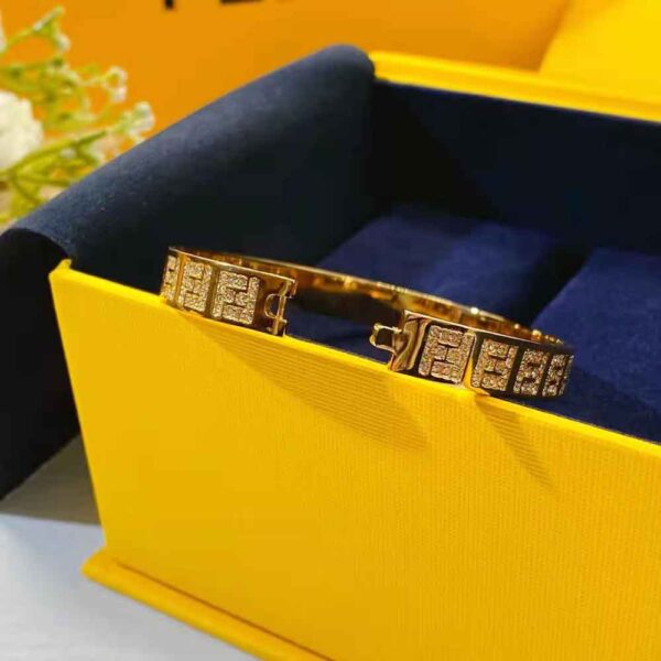 Fendi Women Stiff Narrow-Band FF Bracelet Gold-colored (3)