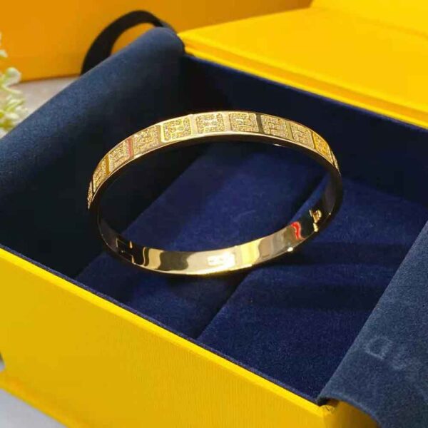 Fendi Women Stiff Narrow-Band FF Bracelet Gold-colored (6)