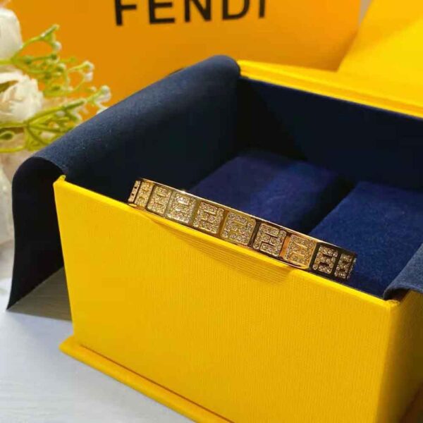 Fendi Women Stiff Narrow-Band FF Bracelet Gold-colored (7)