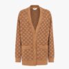 Fendi Women Sweater Beige Velvet and Viscose Cardigan with V-neck and Low-Cut Set-in Sleeves