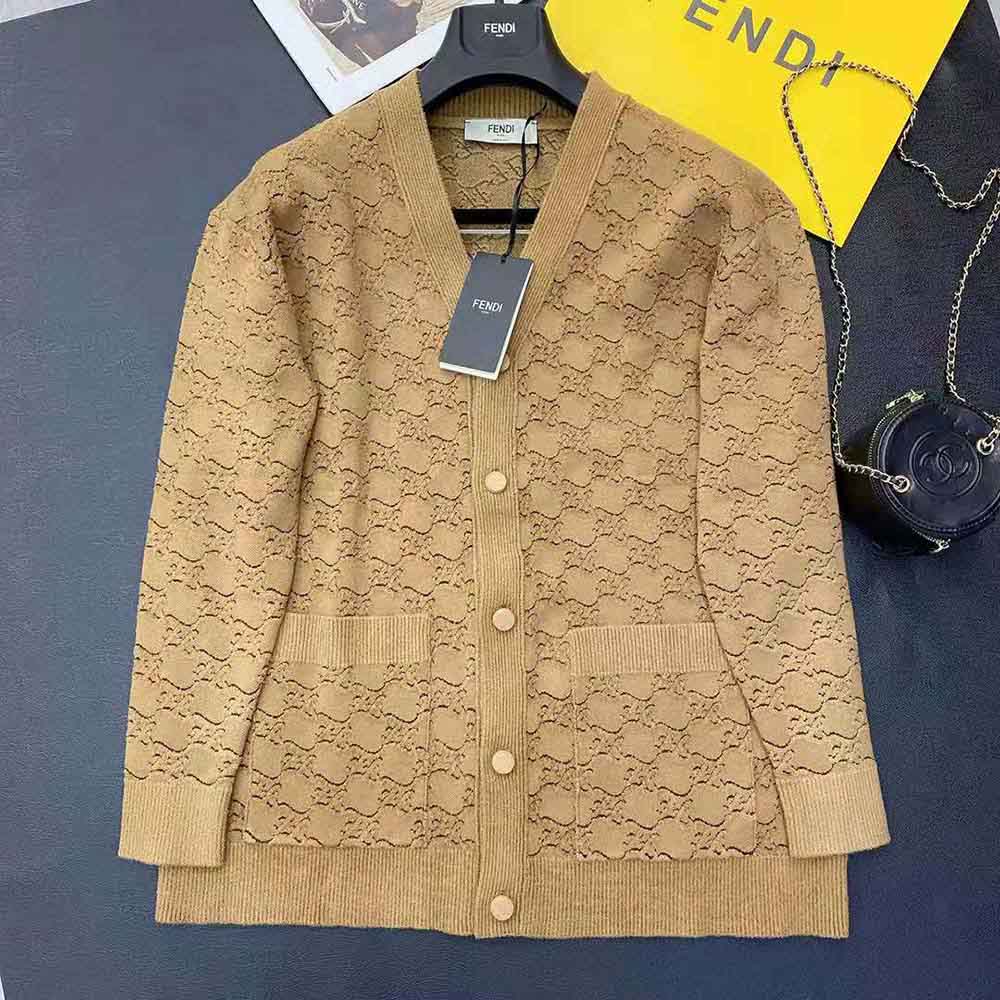Fendi Women Sweater Beige Velvet and 