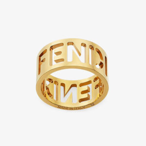 Fendi Women Wide Band Ring with Laser-Cut FENDI Lettering
