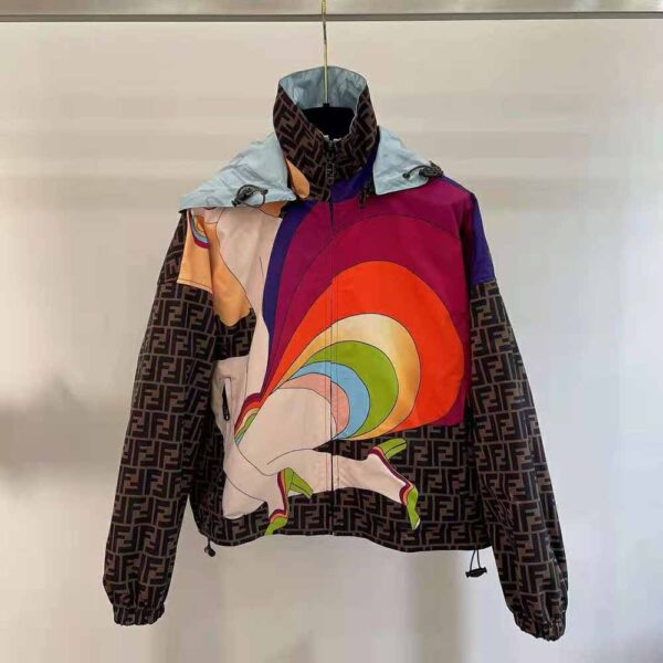 Fendi Women Windbreaker Multicolor Nylon Jacket-Brown (2)