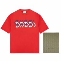 Gucci GG Men Cotton Jersey T-Shirt Red Gucci Mirror Print Crewneck Oversize Fit (9)