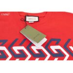 Gucci GG Men Cotton Jersey T-Shirt Red Gucci Mirror Print Crewneck Oversize Fit - Image 4