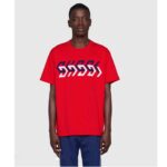 Gucci GG Men Cotton Jersey T-Shirt Red Gucci Mirror Print Crewneck Oversize Fit - Image 12