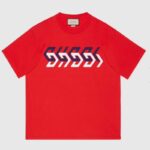 Gucci GG Men Cotton Jersey T-Shirt Red Gucci Mirror Print Crewneck Oversize Fit