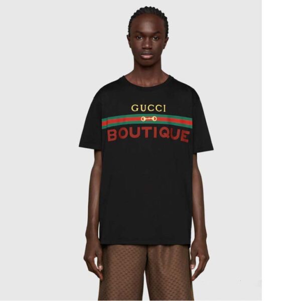 Gucci GG Men Gucci Boutique Print Oversize T-Shirt Cotton Jersey Crewneck