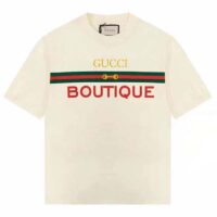 Gucci GG Men Gucci Boutique Print Oversize T-Shirt White Cotton Jersey Crewneck