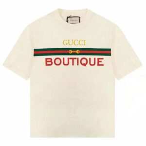 Gucci GG Men Gucci Boutique Print Oversize T-Shirt White Cotton Jersey Crewneck