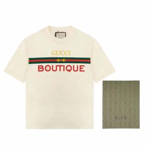 Gucci GG Men Gucci Boutique Print Oversize T-Shirt White Cotton Jersey Crewneck