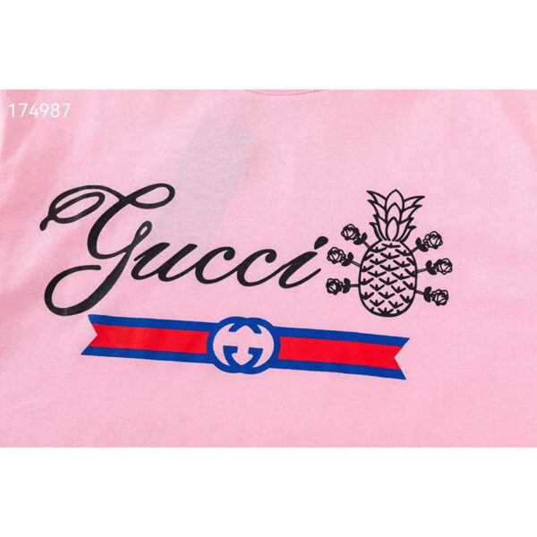 Gucci GG Men Gucci Pineapple Cotton T-Shirt Pink Jersey Crewneck Oversize Fit (11)