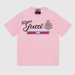 Gucci GG Herr Gucci Pineapple Bomull T-shirt Rosa Jersey Crewneck Oversize Passform