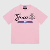 Gucci GG Men Gucci Pineapple Cotton T-Shirt Pink Jersey Crewneck Oversize Fit (3)