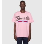 Gucci GG Men Gucci Pineapple Cotton T-Shirt Pink Jersey Crewneck Oversize Fit - Imagen 10