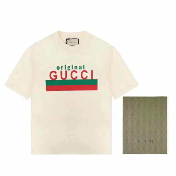 Gucci GG Men Original Gucci Print oversize T-Shirt White Cotton Jersey Crewneck Oversize Fit (5)
