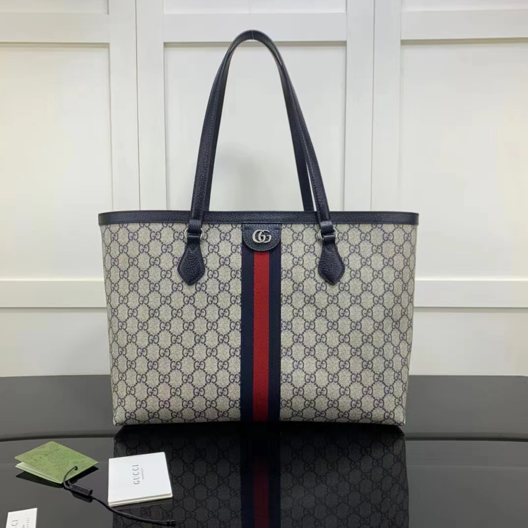 Ophidia GG medium tote in beige and blue Supreme