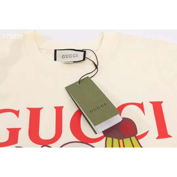 Gucci GG Women Bananya Cat Cotton T-Shirt White Cotton Jersey Crewneck Oversize Fit (1)