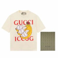 Gucci GG Women Bananya Cat Cotton T-Shirt White Cotton Jersey Crewneck Oversize Fit (11)