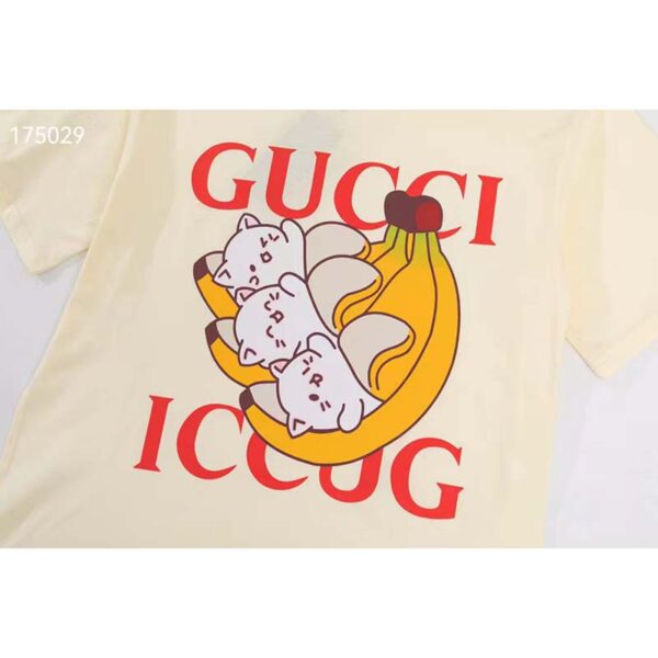 Gucci GG Women Bananya Cat Cotton T-Shirt White Cotton Jersey Crewneck Oversize Fit (6)