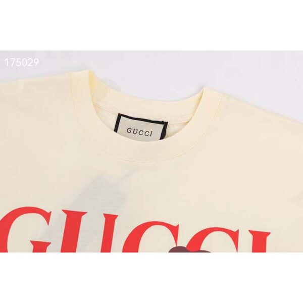 Gucci GG Women Bananya Cat Cotton T-Shirt White Cotton Jersey Crewneck Oversize Fit (7)