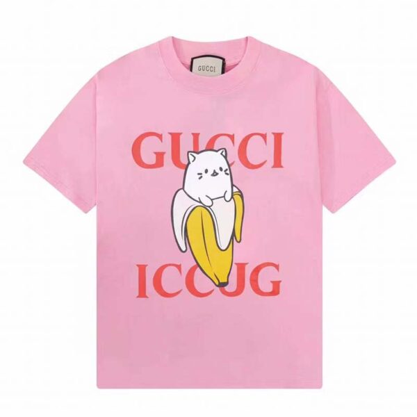 Gucci GG Women Bananya Cotton T-Shirt Pink Jersey Crewneck Oversize Fit (4)